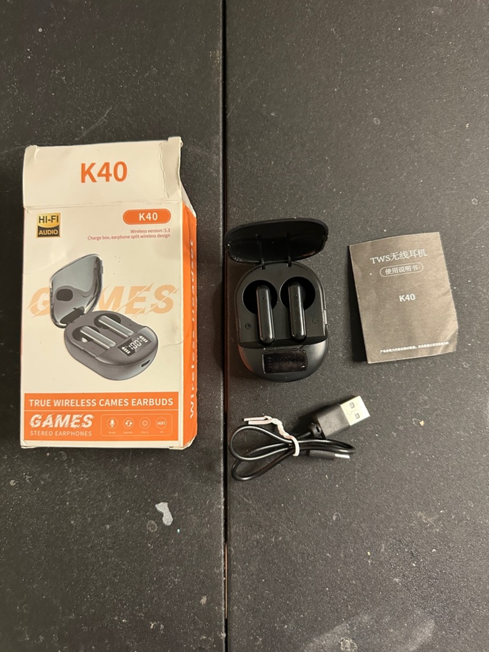 Source Unknown K40 Black True Wireless Earbuds with Charging Case